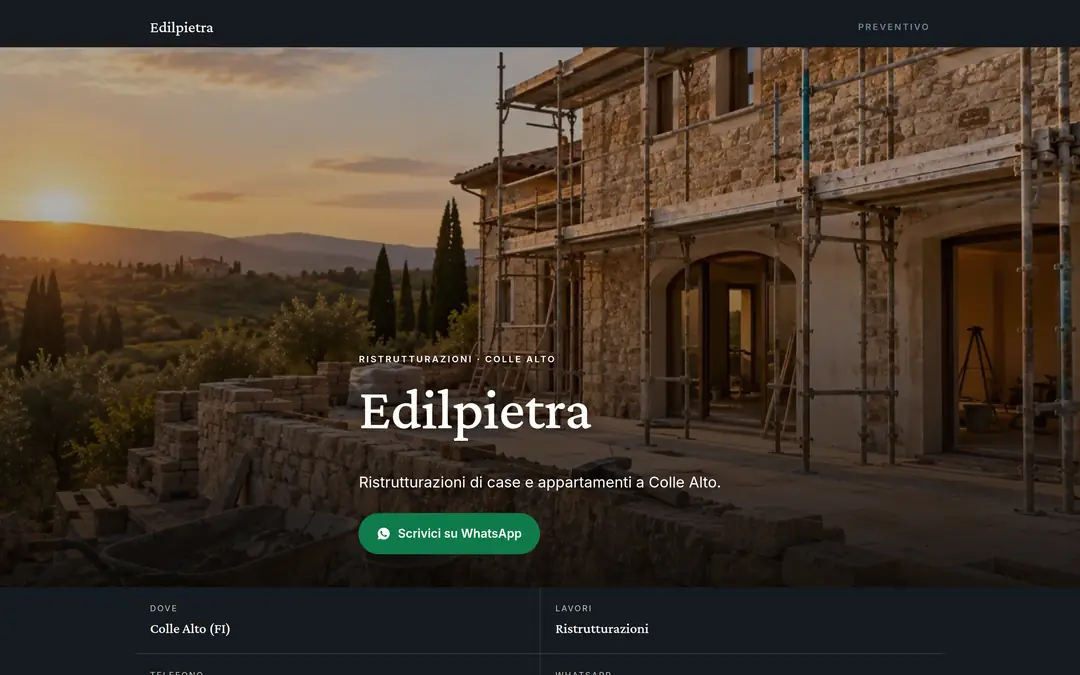 Esempio dal computer: prima schermata del sito di un'impresa edile, con una casa in pietra e le impalcature